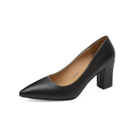 

Ritualay Women Dress Shoes Pointed Toe Pumps Slip On High Heels Lightweight Anti-Slip Fashion Shoe Work Formal Chunky Block Pump Black 6