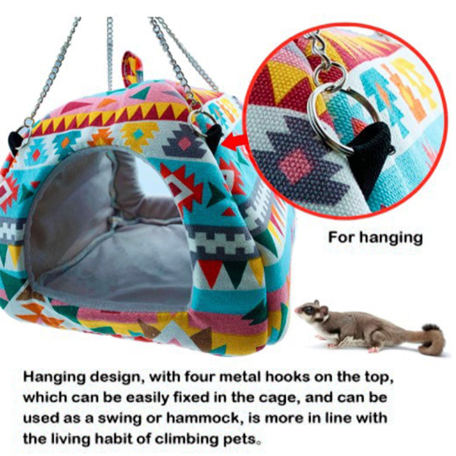 8.66 inch Guinea Pig Hamster Bird Squirrel Ferret Suger Glider Hedgehog Chinchillas Bed Hammock Winter Warm Small Pet Animal Hanging Home House Cotton Cage Nest Tent Ethnic style + mat, extra large 