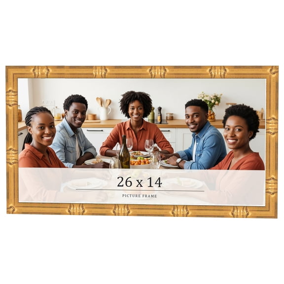 26x14 Frame Gold Bamboo Solid Wood Picture Frame | 1 Inch Moulding Width | Interior Frame Depth
