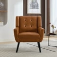 thumbnail image 2 of Tcbosik PU Leather Accent Chair, Mid-Century Living Room Chair, Upholstered Single Sofa Chair, Modern Arm Chair with Solid Wood Legs for Home Office, Light Brown, 2 of 9