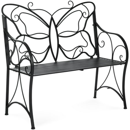 Best Choice Products 40-inch 2-Person Decorative Metal Iron Patio Garden Bench Outdoor Furniture for Front Porch, Backyard, Balcony, Deck with Elegant Butterfly Design, Curved Armrests, (Best Benchrest Front Rest)