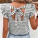 thumbnail image 4 of Blusas de Cuello en V para las Mujeres Rayas Camiseta de Manga Corta, Top Casual de Imitación de Algodón de Moda para el Verano Y Diario, 4 of 4
