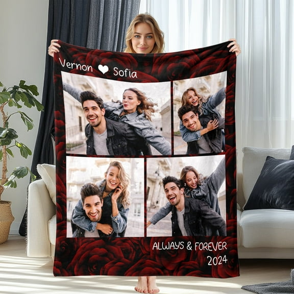JML Custom Flannel Blanket for Couples, Soft, Custom Throw Blanket with Photos & Names