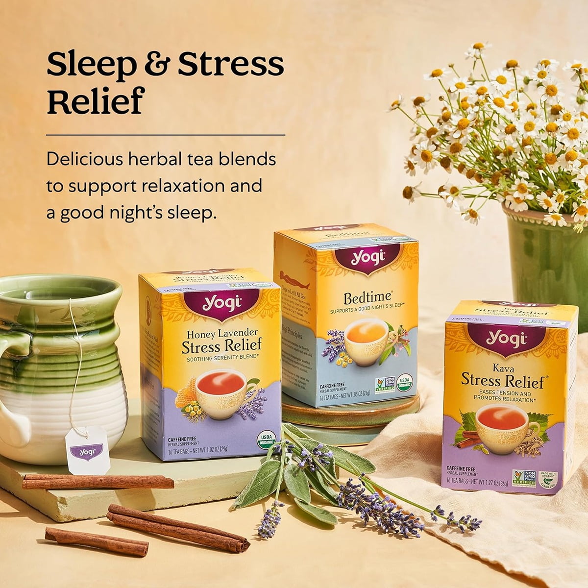 Yogi Kava Stress Relief Herbal Tea - Caffeine-Free, 4 Boxes - 64