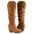thumbnail image 4 of Pennysue Women's Knee-High Booties Camel Mid Chunky Heel Slouchy Boots With Side Zippers Boots 7.5M, 4 of 5