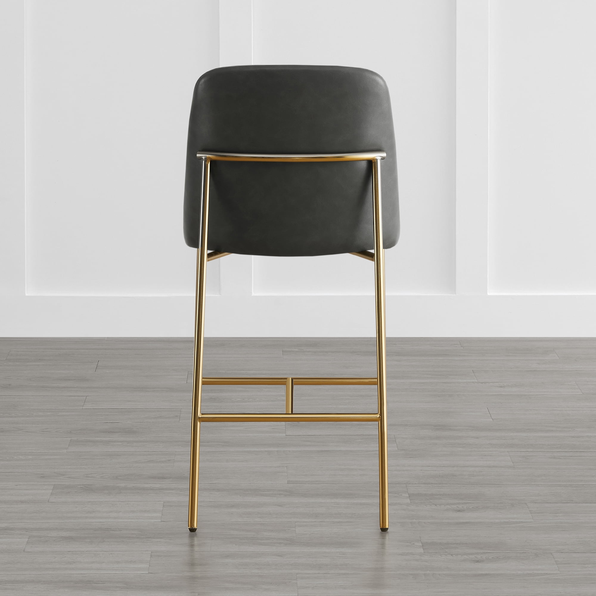 Spruce & Spring Modern 27-Inch Contemporary Counter Stool Set with Upholstered Seat and Metal Frame Set of 2, Retro Grey Faux Leather