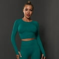 thumbnail image 6 of KKBOTIVE Womens Seamless Solid Color Workout Long Sleeve Top Casual Elastic with Ruching Yoga Pullover for Running Cozy Breathable Athletic Shirt, Dark GreenSize: S, 6 of 8