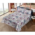 thumbnail image 4 of Ambesonne Floral Fitted & Flat Sheet with Shams 4 Pcs Set, Grunge Leafy Pattern Meadow, King, Soft Blue Indigo and Plum, 4 of 5