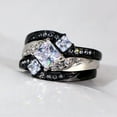 thumbnail image 2 of Women's Wedding Ring Sets Black Gold Plated Three Stone 1.5CT Square AAA CZ Ring for Women, 2 of 7