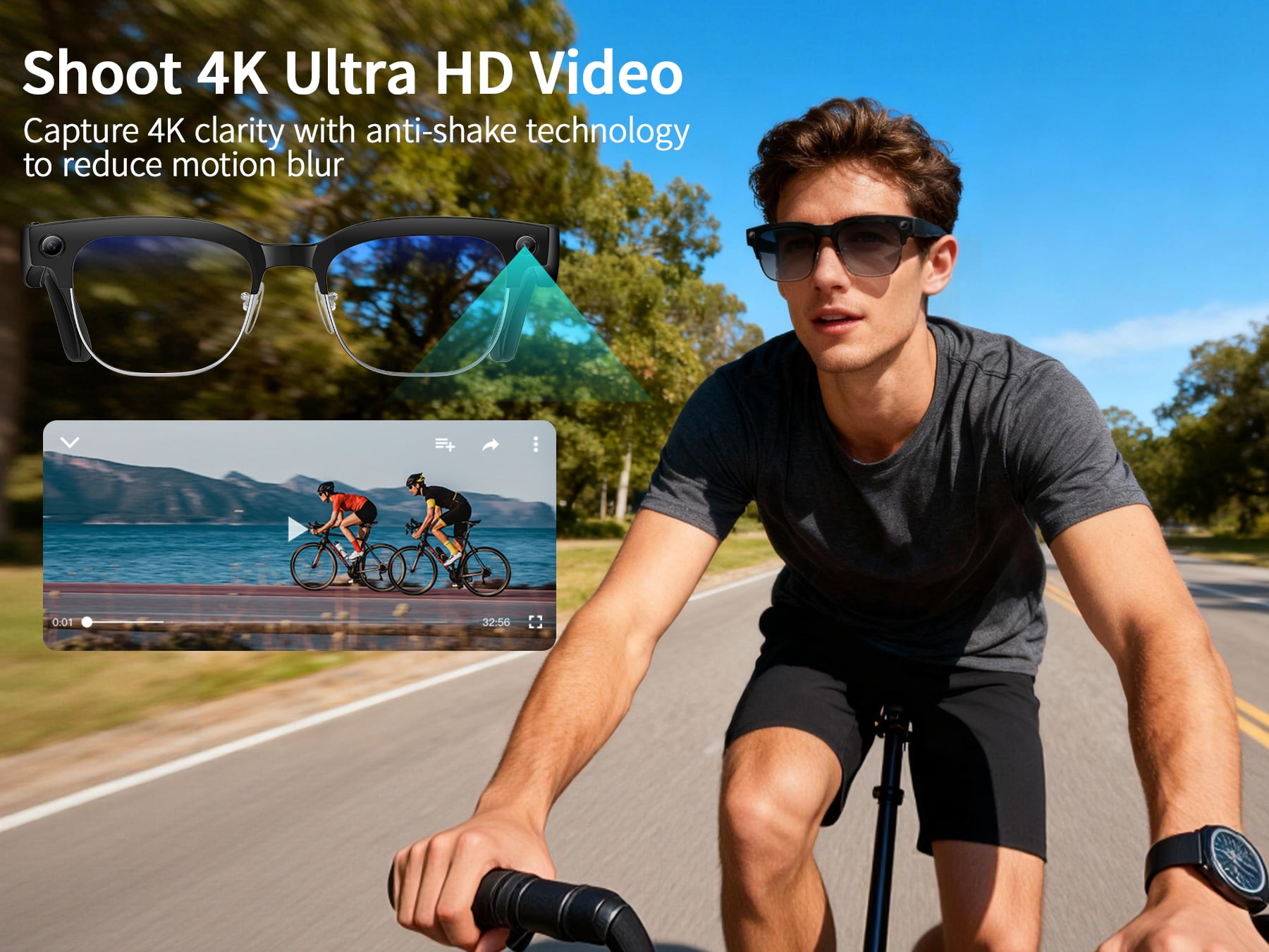 AI Smart Glasses with 8MP Camera, 4K Video & HD Photo, Bluetooth Audio, AI Voice Assistant, Real-Time Translation, Object Recognition, Noise-Cancel Calls, Music, Photochromic Lenses
