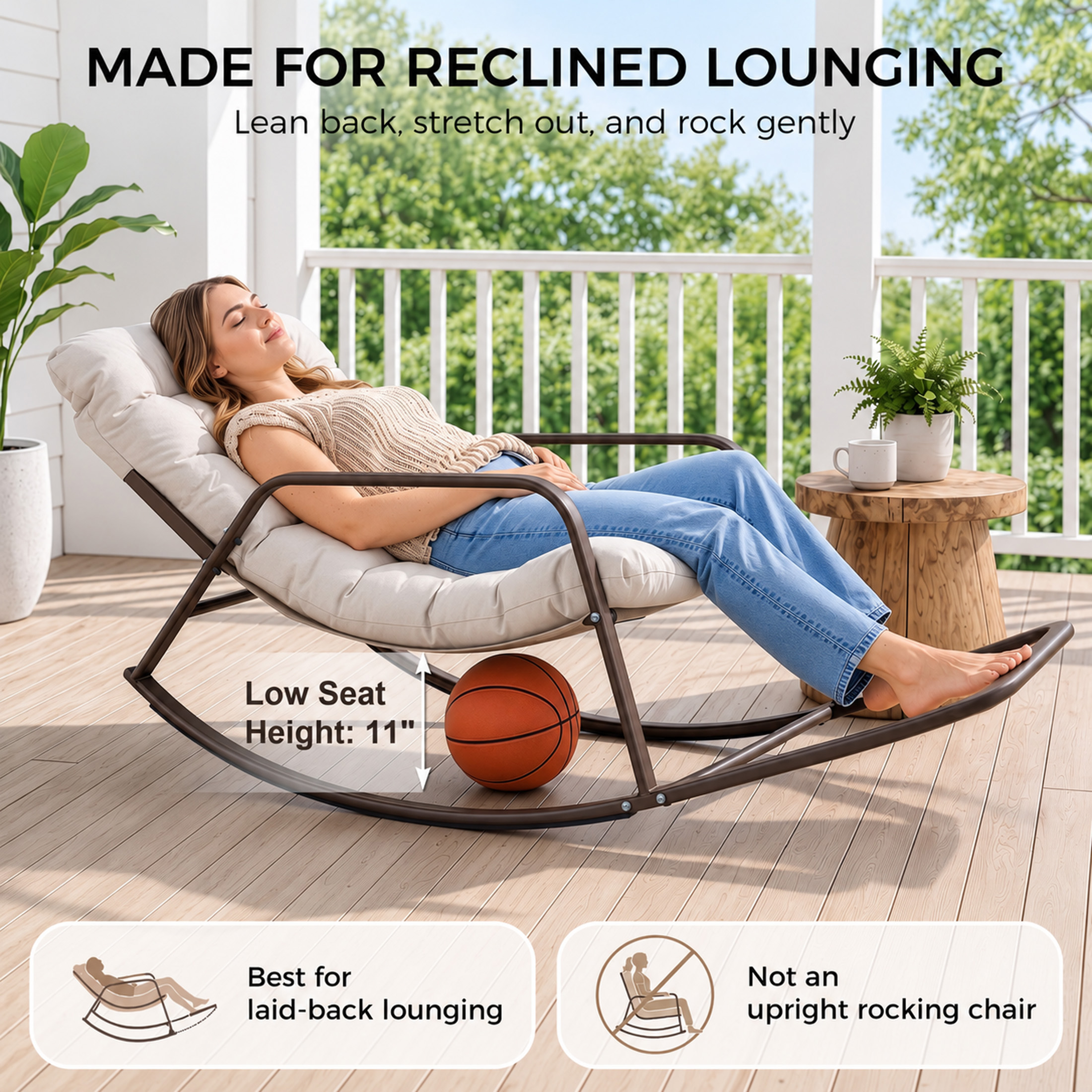 Radiata Oversized Rocking Chair with Footrest, Beige photo 3