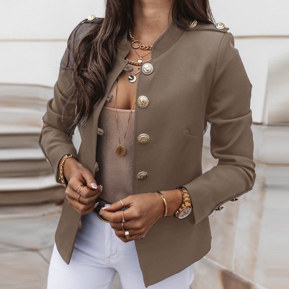 Toonshare Denim Jackets for Women Comfortable 50% off Clear Women's Color Long-Sleeved Slim-Breasted Small Suit Short Coat Khaki XXXL