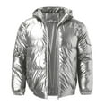 thumbnail image 3 of TAIAOJING Mens Fashion Varsity Jackets Coat Trendy Color Cotton Solid Padded Reflective Shiny Coat Hooded Windbreaker For Outdoor, 3 of 9