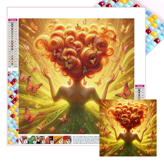 Con Cuentas Cuadradas 5D DIY Kit Mariposa Y Niña Del 35x35cm