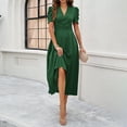thumbnail image 4 of SMihono Womens A Line Dress Formal Summer Elegant Dresses Trendy Casual V Neck Dress Short Sleeve Vacation Cocktail Dress Army Green S, 4 of 8
