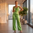 thumbnail image 6 of JULMCOMO Satin Jumpsuits for Women V Neck Sleeveless Dressy Jumpsuits Cinched Waist Wide Leg Evening Party Summer Outfits Fluorescent Green M, 6 of 7