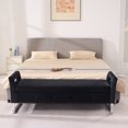 thumbnail image 6 of Qiushi 68" Wide Upholstered Storage Bench with Armrests, Velvet Soft Padded Ottoman for Living Room, Entryway, Bedroom Foot of Bed, Large Hidden Storage Compartment, Black, 6 of 12