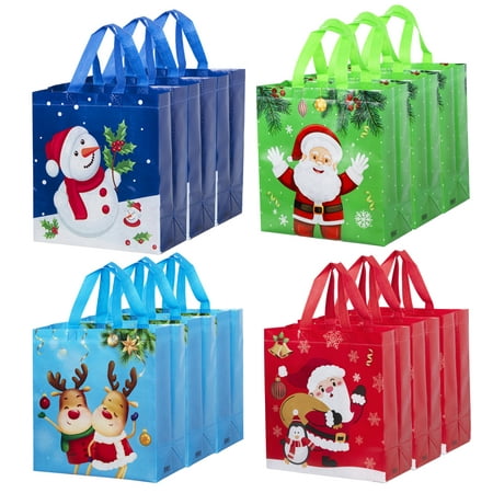 LONGRV 12Pack Christmas Gift Bags Large Christmas Gift Bags with Handles Reusable Gift Bag Christmas Non-Woven Bags Grocery Shopping Totes for Xmas Holiday Party Supplies