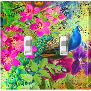 Metal Light Switch Plate Outlet Cover Peacock Flower Damask PEA003