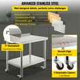 thumbnail image 5 of VEVOR Backsplash Adjustable Undershel 4 Casters for Kitchen Restaurant, Prep Table, Stainless Steel, 30 x 24 x 35 Inches, 5 of 9