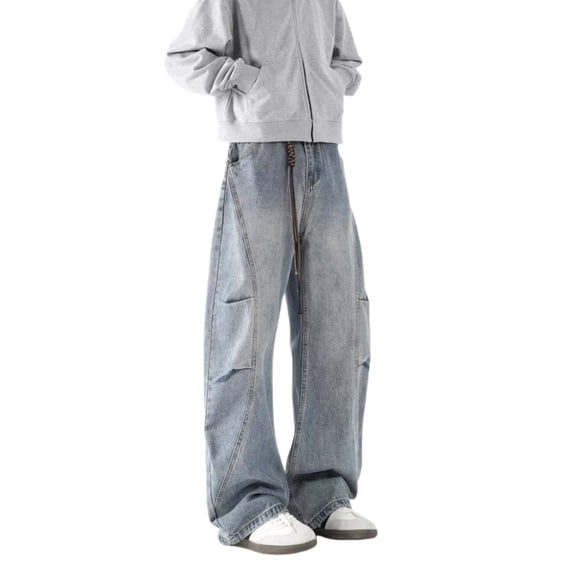 Vividxx Men's Baggy Jeans Wide Leg Hop Pants Irregular Sutures Loose Fit Trousers Streetwear Loose Fit