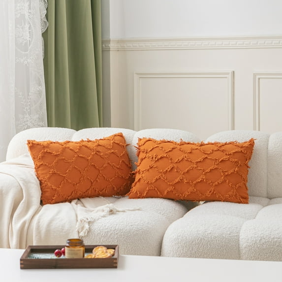 UlikTree Linen Throw Pillow Covers 2 Pack - Cushion Cover for Sofa Couch Decorative Square Pillowcase, Solid Modern Style Accent Pillows Covers with Zipper 12x20 Inches Orange