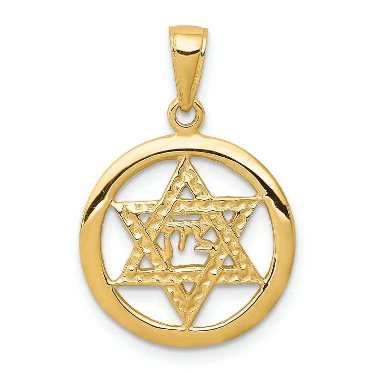 Carat in Karats 14K Yellow Gold Jewish Chai In Star Of David
