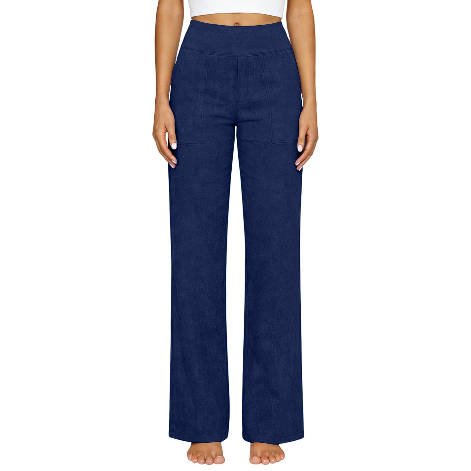 Weikingp Womens Linen Wide Leg Pants，Beach Pants For Women Vacation Beach Pants Flowy Linen Pants For Women Boho Pants For Women Womens Casual Linen Pants Flowy Pants Blue M
