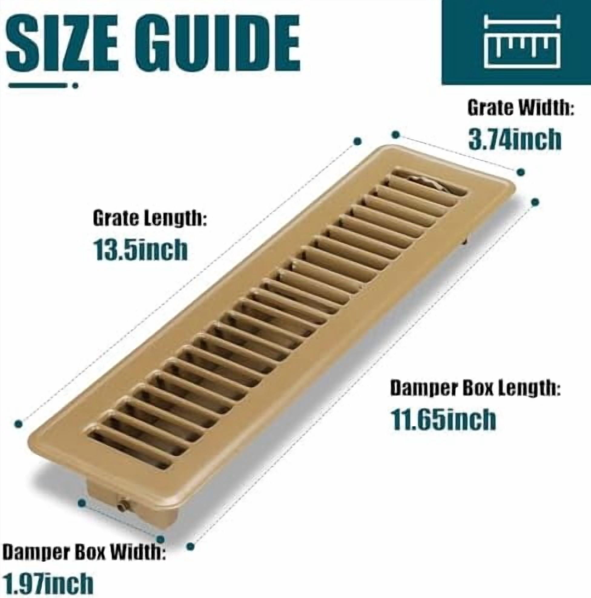 Floor Register 2x12, 4 Pack Floor Vent Covers, Steel Adjustable Air Supply Grille Register Vent Cover Grill for Sidewall and Floor, Vent Covers for Home Floor,Brown