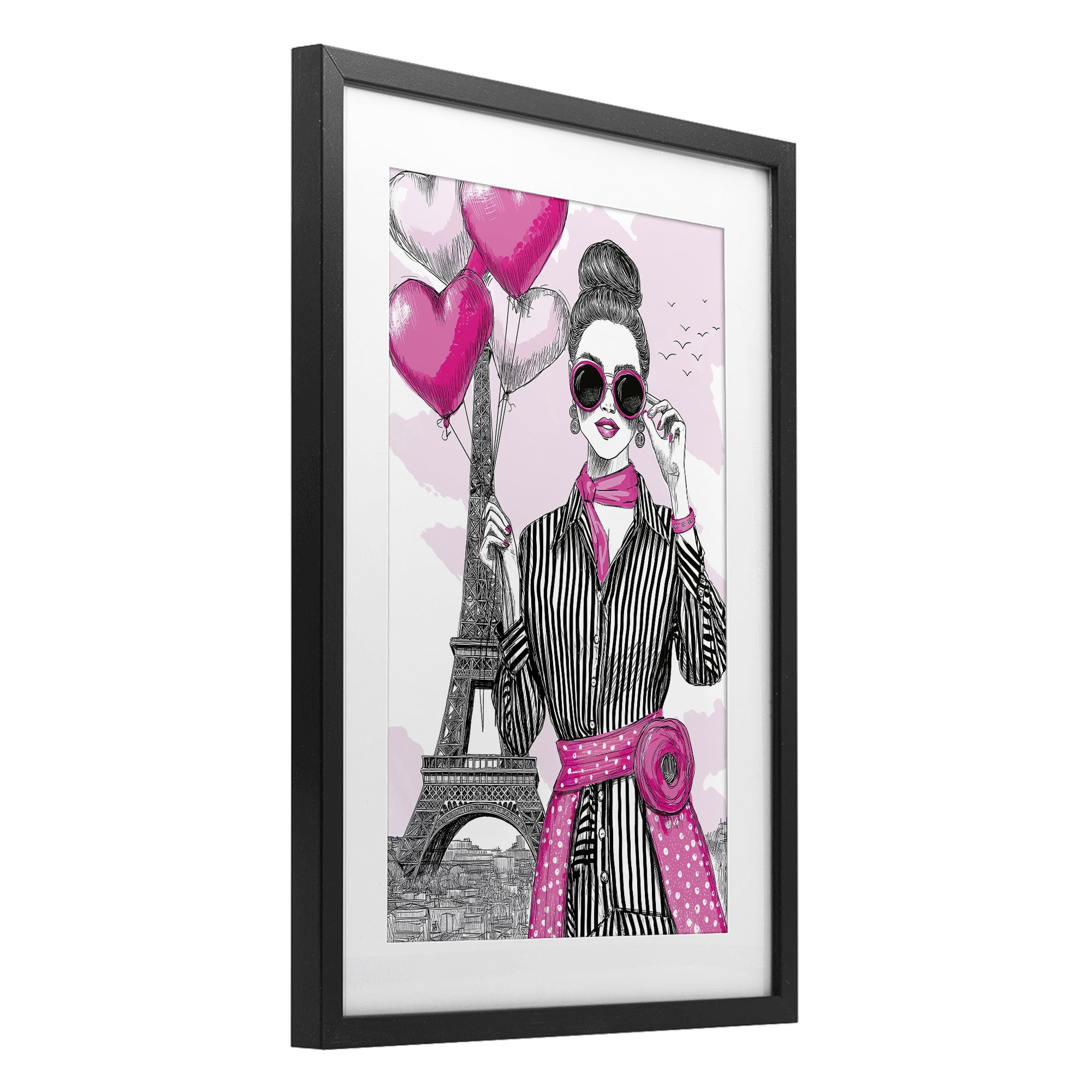 Stupell Industries Parisian Chic Woman with Balloons Black Framed Print Under Glass, design by Jess Stempel