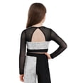 thumbnail image 3 of Eandarui Kids Girls Sequin Hip Hop Jazz Dance Crop Top Mesh Long Sleeve Cutout Back Color Block Sparkly Shirt Silver 12, 3 of 5