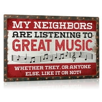 WaaHome Vintage Garage Decor Mens Room Decor - 8''x12'' Funny Sarcastic Music Sign for Man Cave Bar Patio Home Wall Decorations - Music Lovers Gifts for Men - My Neighbors Are Listening to Great Music