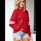 thumbnail image 5 of Sudadera Holgada A Rayas para Mujer (Otoño 2025), Cuello Redondo, Larga, Informal, con Bloques de Color Rojo XXL, 5 of 10
