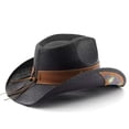thumbnail image 5 of BRICH Cowboy Cowgirl Hat Western Cowboy Hats for Women Mens Straw Wide with Shapeable Brim Black M, 5 of 5