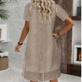 thumbnail image 5 of Afdoent Women's Dresses Everyday Casual Dress Loose Fit Short Sleeve Solid Color Layered Neck Midi Dress For Comfort Travel Outfits, 5 of 6