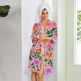 thumbnail image 4 of Lightweight Robes for Women Zipper Soft Womens Bathrobe Zipper Front 3/4 Sleeve Knee Length Vintage Floral Print Fashion Sleepwear Nightgown with Pockets Hot Pink M, 4 of 7