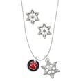 thumbnail image 1 of Delight Jewelry Silvertone Red Paw on Black Disc Silver tone Snowflake Charm Necklace and Stud Earrings, 1 of 4