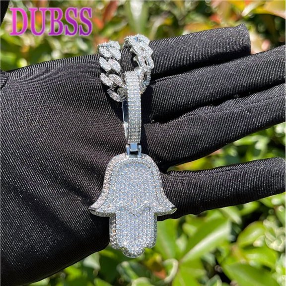 Dubss Prong Necklace Iced Out Halma Hand Pendant Two Tone Real Copper Hip Hop Jewelry