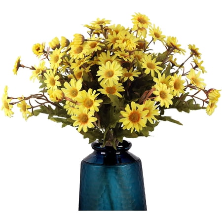 2 Pack Artificial Daisies Plastic Flowers Outdoor UV Resistant Fake Daisy Faux Greenery Shrubs Plants for Home Window Box Garden Planter Farmhouse Indoor Outside Decorations - Yellow