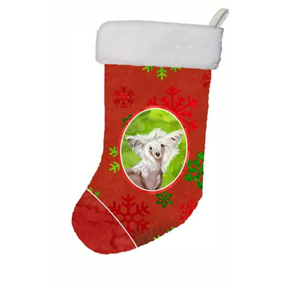 11 x 18 in. Chinese Crested Red And Green Snowflakes Holiday Christmas Stocking