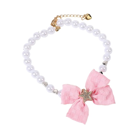 Breakaway Cat Collars with Pearls and Bow Tie, Kitten Necklace with Star Rhinestone, Fashion Jewelry for Indoor Cats and Small Dogs, Puppy Collar for Wedding Birthday Parties, Safety Release Design
