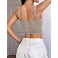 thumbnail image 6 of Women'S Sleeveless Crop Tops Ribbed Square Neck Cropped Tank Top Khaki M, 6 of 7