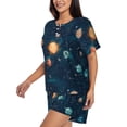 thumbnail image 2 of Uemuo Solar System And Planets Pattern Women's Short-Sleeved Pajama, Button-Front Loungewear, 2-Piece Summer Sleepwear, Elastic Drawstring Shorts-Large, 2 of 7