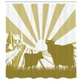thumbnail image 3 of Cattle Shower Curtain, Silhouette Illustration of a Farm House Cottage in an Idyllic Landscape, Fabric Bathroom Set with Hooks, 69W X 84L Inches Extra Long, White Tan and Khaki, by Ambesonne, 3 of 3