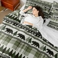 thumbnail image 4 of Manfei Jungle Tree Bear Bedding Comforter Set 7pcs, Geometric Green Plaid Full Bedding Set, Rustic Farmhouse Fitted Sheet Flat Sheet, Lightweight Room Decor, 4 of 8
