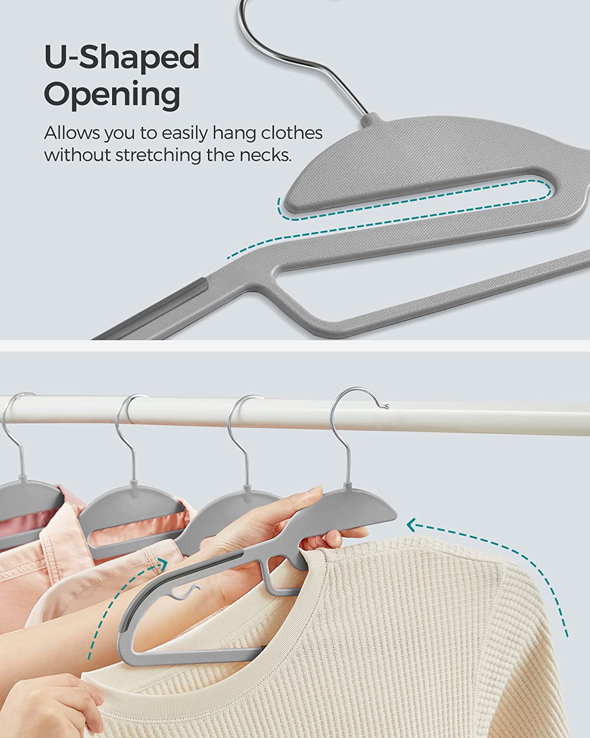 50 Pack Coat Hangers Non-Slip 360º Swivel Hook Plastic Hanger Space Saving Light Gray and Dark Gray