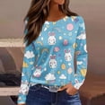 thumbnail image 2 of Lumtrix Easter Shirts For Women Holiday Shirtsbunny Graphic Long Sleeve Tops Casual Eggs Print Blouses Sky Blue S, 2 of 7