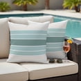thumbnail image 4 of Teal Aqua Stripes Outdoor Waterproof Pillow Covers, Modern Ombre Abstract Aesthetics Decorative Square Throw Pillowcase Sofa Cushion Sham for Patio/Couch/Chair, 20"x20" 2 Pack, 4 of 8