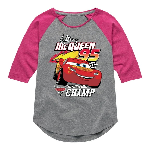 Disney's Cars - Lightning Mc Queen Seven Time Champ - Toddler And Youth Raglan Graphic T-Shirt