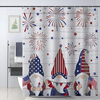 Joocar Shower Curtain Set with Hooks American Flag Stars Hearts 4th of July Shower Curtain for Bathroom Check Plaid Stripe Waterproof Polyester Bath